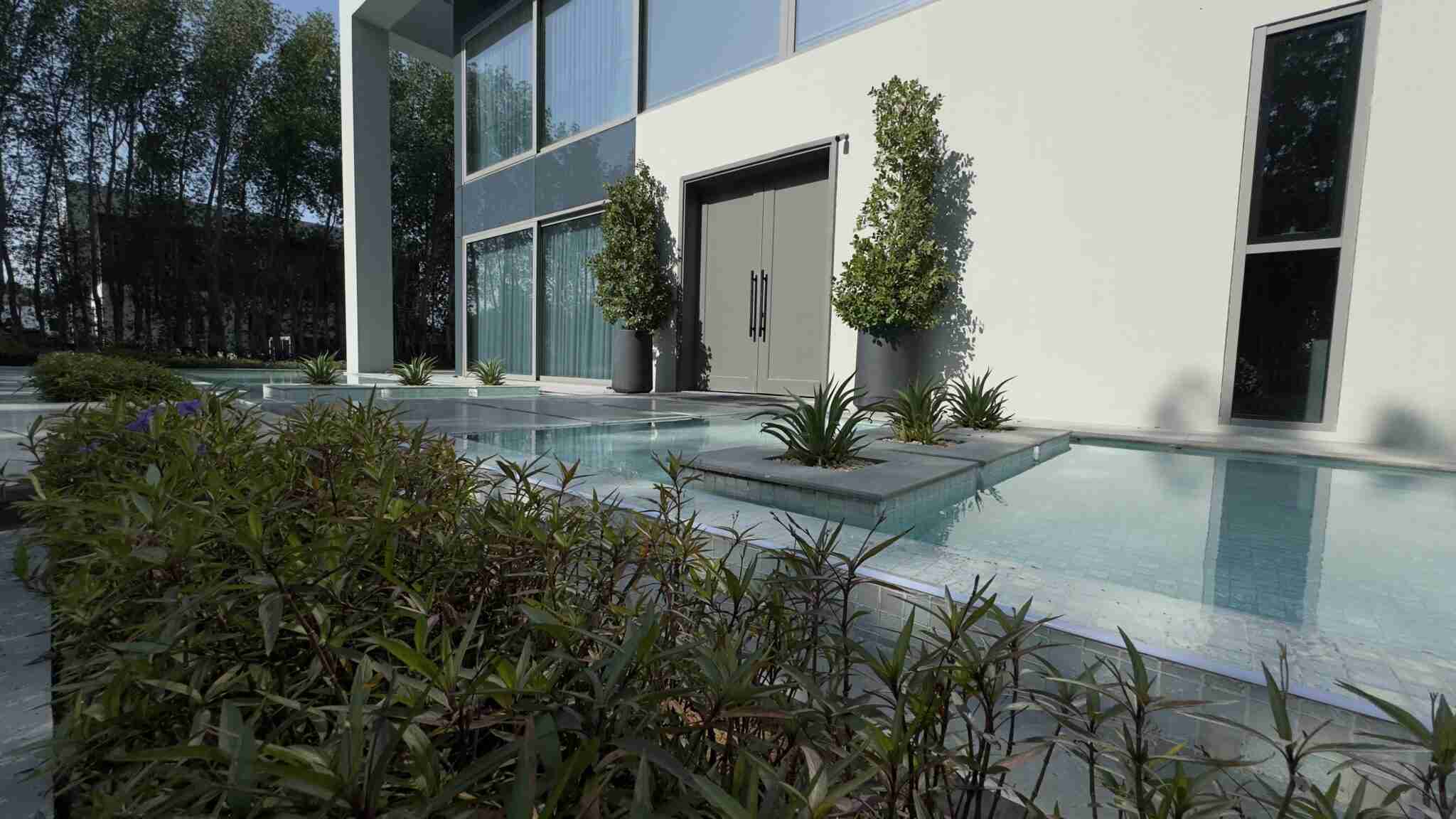 swimming pool with a planter - swimming pool contractors Dubai UAE