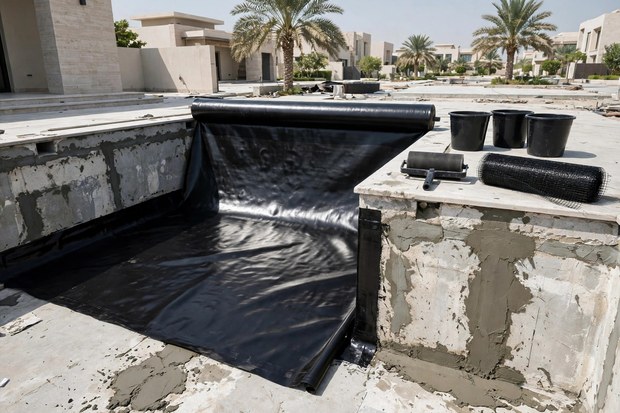 Swimming pool replastering Dubai waterproofing membrane application